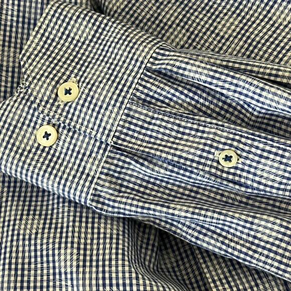 Bugatchi Uomo Shirt Men's L Blue Check Button Up Collared Long Sleeve Shaped Fit - Picture 4 of 9